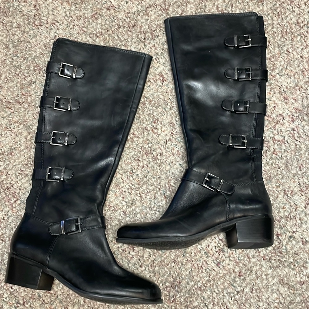 Arturo chiang buckle 2 inch heel high leather boots- new